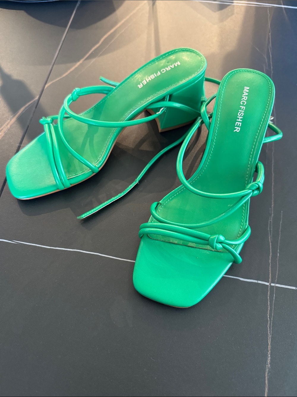 Marc Fisher Emerald Green Strappy Block Heel Sandals